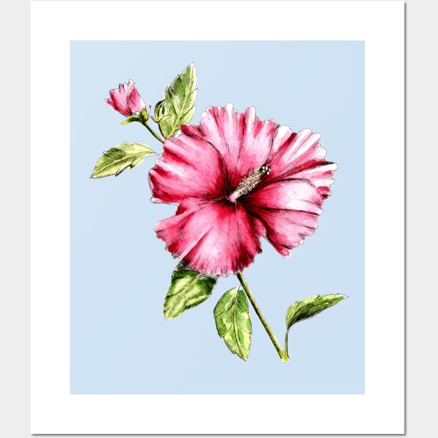 Hibiscus Flower Watercolor Painting Wall Art by Ratna Arts
